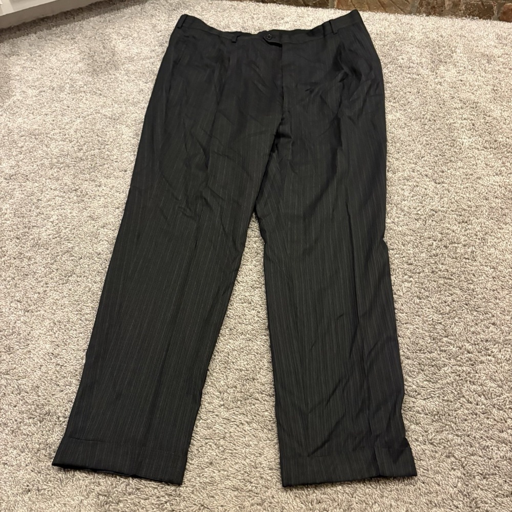 Joseph Abboud 2 Piece Suit Mens 48XL 42X32 Black 3 Button Wool Pinstripe 2 Pc - Picture 10 of 16